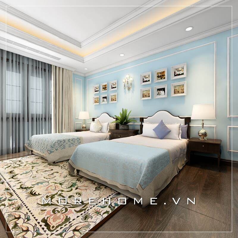 Nội thất phòng ngủ khách sạn với gỗ tự nhiên nhập khẩu cao cấp, gam màu nâu trầm tạo sự thoải mái và ấm cúng hơn cho giấc ngủ của mỗi khách hàng